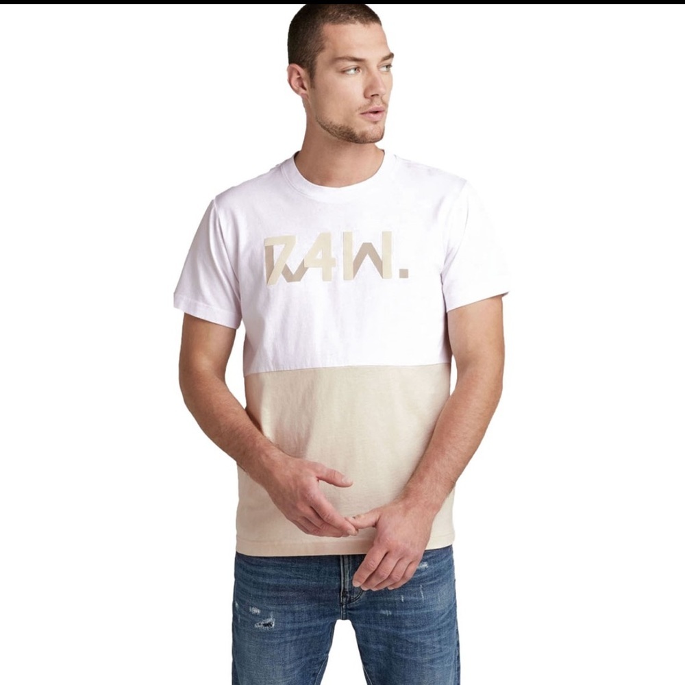G Star Raw Beige & White Colorblock T Shirt Size XXLarge